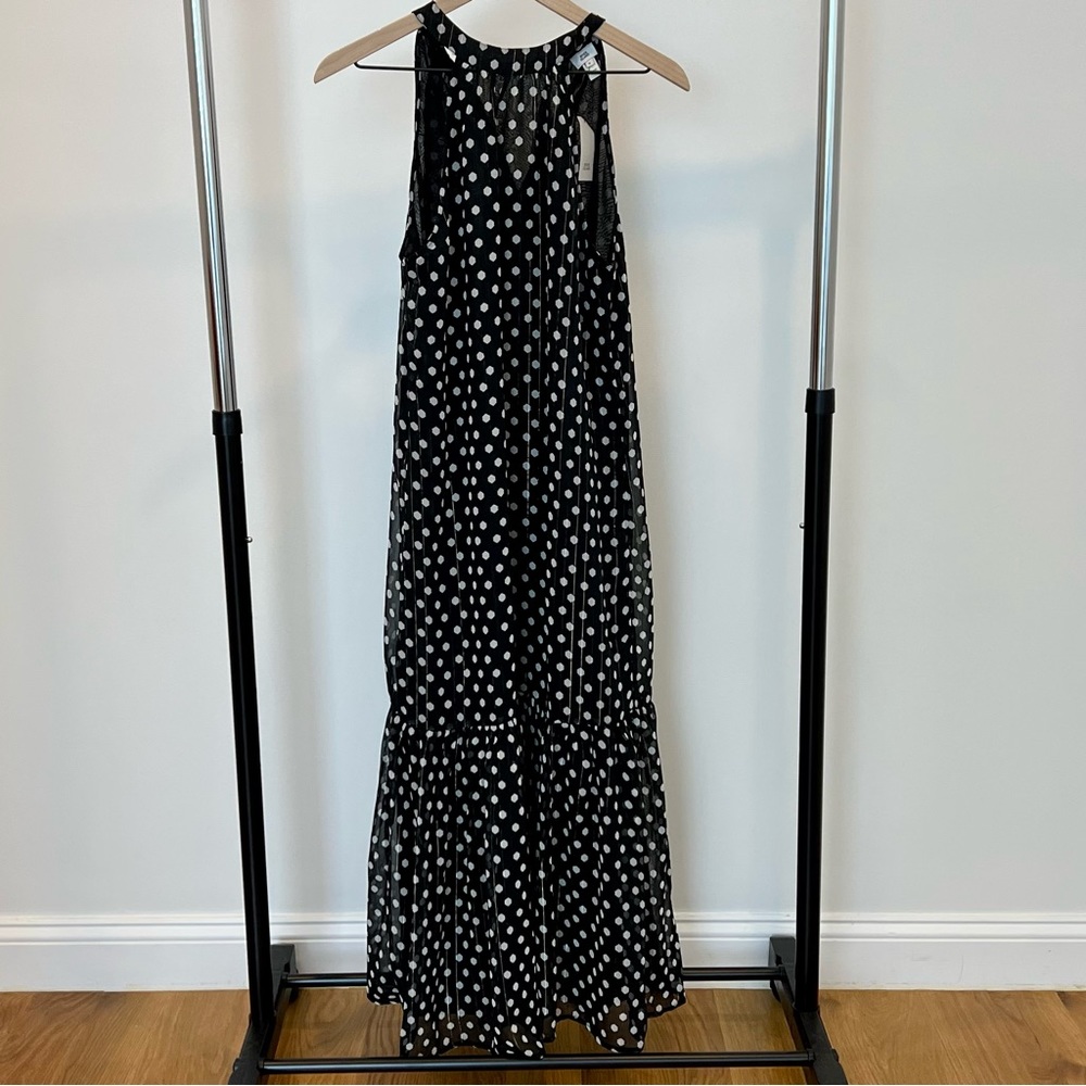 NWT River Island sleeveless halter neck spot midi dress in black size S